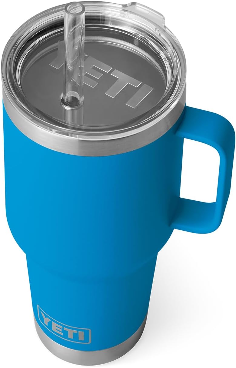 YETI Rambler 35 oz Straw Mug with Handle – Vacuum-Insulated Cold Tumbler (Big Wave Blue)