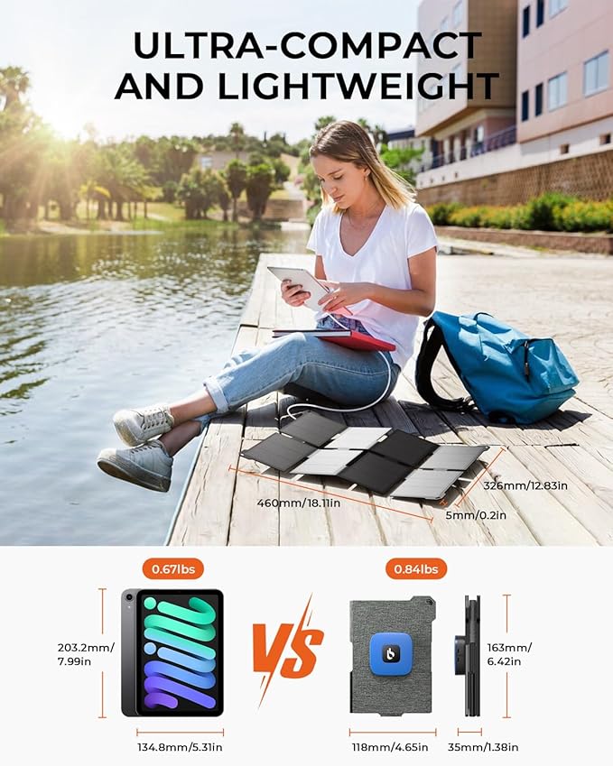 BigBlue 25W Pocket-Size Portable Solar Charger – Foldable, Waterproof Power with USB-A & USB-C for Phones, Tablets & More