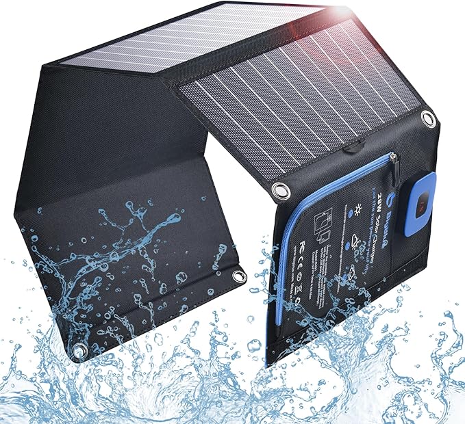 BigBlue SolarPowa 28 W Portable Solar Charger – Waterproof, Dual USB w/ Digital Ammeter (Folding Panels)