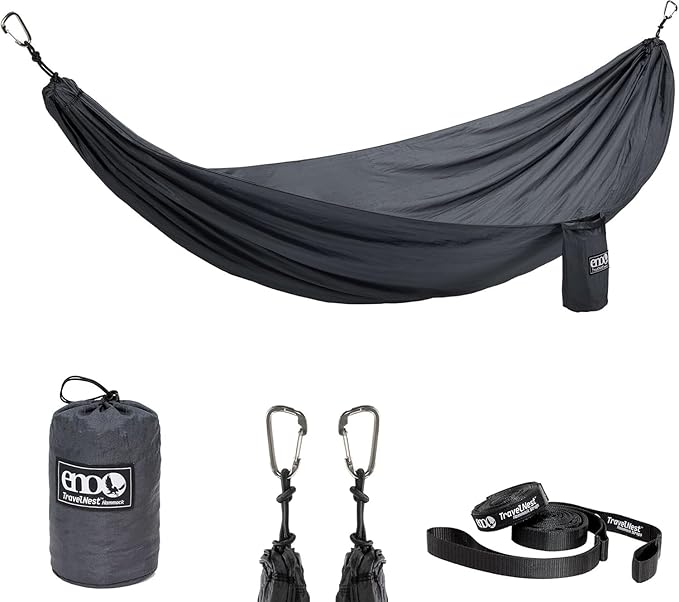 ENO TravelNest Hammock & Straps Combo – Portable Camping Hammock with Tree-Friendly Straps (Charcoal)