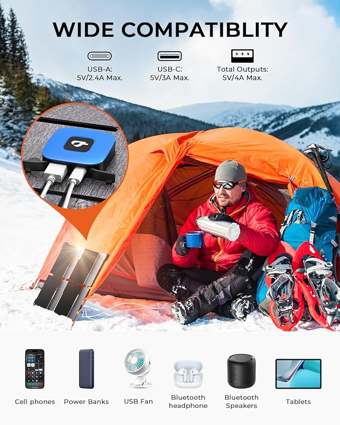 BigBlue 25W Pocket-Size Portable Solar Charger – Foldable, Waterproof Power with USB-A & USB-C for Phones, Tablets & More