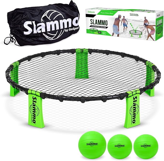 GoSports Slammo Game Set – 2-on-2 Roundnet Volleyball with 3 Balls & Carry Bag